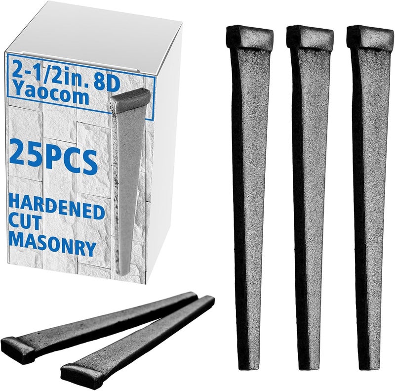 Yaocom 25pcs 8d(2-1/2") Hardened Cut Masonry Nail Forged Head Rose Nail Masonry Cutting Accessory for Concrete Brick Stone Heavy Duty Hardened Steel Construction for Professional DIY Use - Image 1